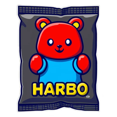 Colorful Haribo gummy candy package sticker