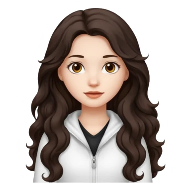 A girl in white with dark brown long wavy hair and very white skin sticker