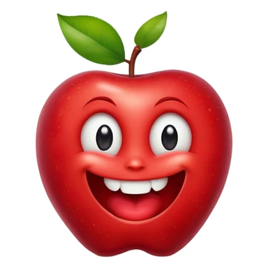 A bitten apple, shaped like the Apple logo, with a big smile and expressive eyes sticker