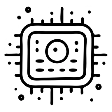 AI chip with binary code elements, simple tech representation sticker