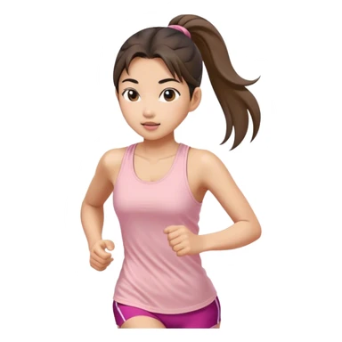 asian girl ponytail light pink tank top running sticker