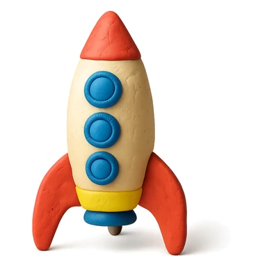 rocket ship, matte finish, playful colors, matte plasticine claymation style sticker
