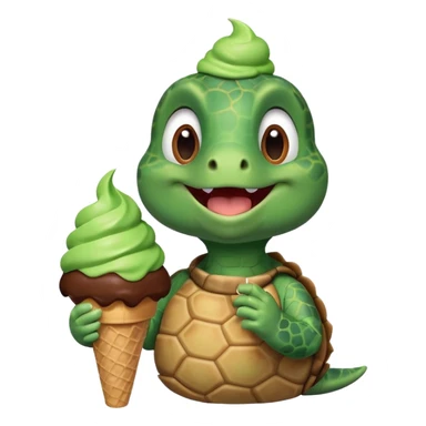 cute turtle portrait, head and shoulders only, licking an ice cream cone, funny happy expression, 3D cartoon, mobile game icon style, clean background, no text, no watermark
 sticker