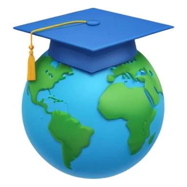 Planet Earth in a graduation cap, minimalism, 3D, material design sticker