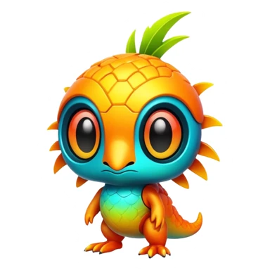 Tropical futuristic lush warm-colored modern colorful neon-colored cyber-Fakémon-Digimon-Trico-creature sticker