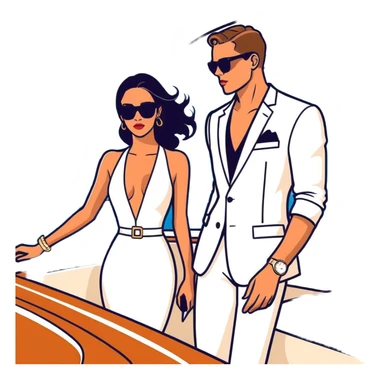 Peruvian superstar Tefi Valenzuela and JetSet Josh King Madrid luxuriate aboard private yacht, radiating glamour. sticker