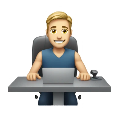 a white man work at desk see a monitor is smiling  sticker