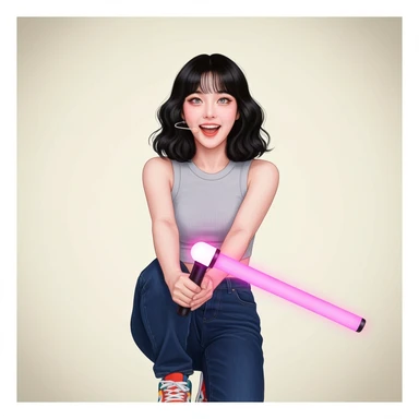 kpop girl with lightstick, cute, expressive, minimal sticker