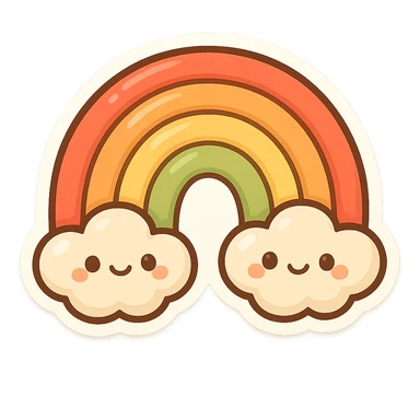 a plump, cartoonish rainbow with thick bands, vibrant colors sticker