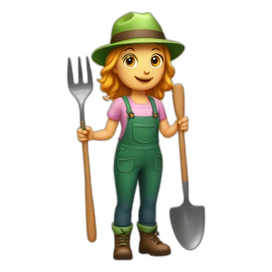 Gardener girl with fork and hat sticker
