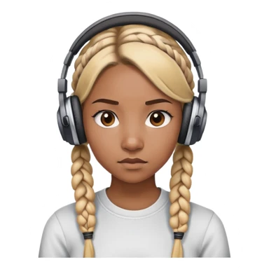 "- Nữ
- 20 tuổi
- Da nâu
- Tóc tết 2 bím, tóc vàng
- Đeo tai nghe
- Mặt nghiêm túc
" sticker