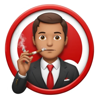 Draw a no smoking sign. Next to it, there is a man in a suit smoking a cigar. sticker