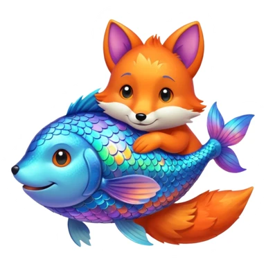 Make the rainbow fish glow a little larger, hugging or cuddling the fox sticker