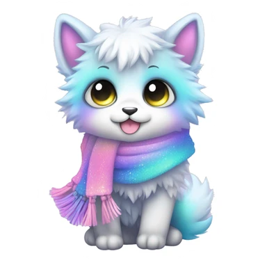 Edgy Kawaii cute gorgeous colorful sparkly bright light pastel gradient fantasy ethereal fluffy fursona animal creature with a cute scarf full body sticker