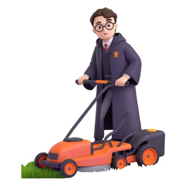 Harry Potter mowing the lawn on the Hogwarts Express train sticker