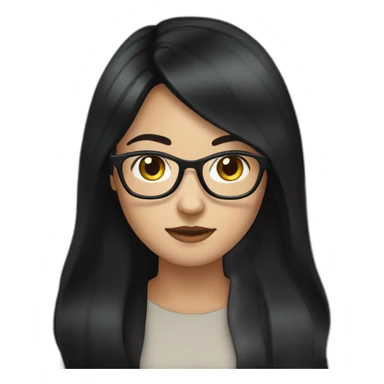 generate emoji unrussian girl with long black hair, glasses, dark-black hair, brown eyes sticker