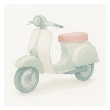 Vespa scooter in watercolor style with white, green, and pink pastel tones. sticker