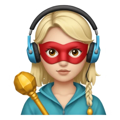 A girl whit a headphones and a mace mask in her face sticker