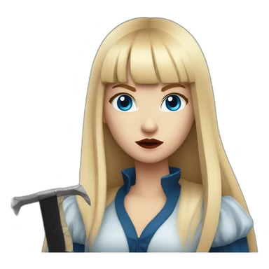 beautiful vampire woman with long blonde hair and blonde straight bangs and blue eyes wielding knives serious expression sticker