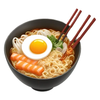 Bowl of warm ramen with two chop sticks, boiled egg, and kimchi sticker
