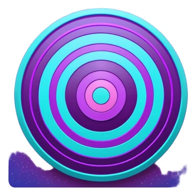 Symbolic bullseye target emoji, flat design, concentric circles, neon purple & cyan glow, holographic, digital tech, abstract sparkles, dark background, no realistic texture sticker