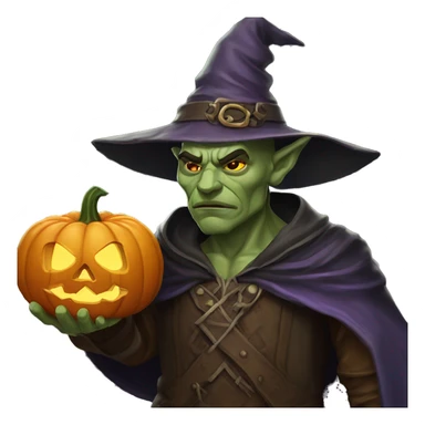 half-orc male wizard necromancer pumpkin sticker