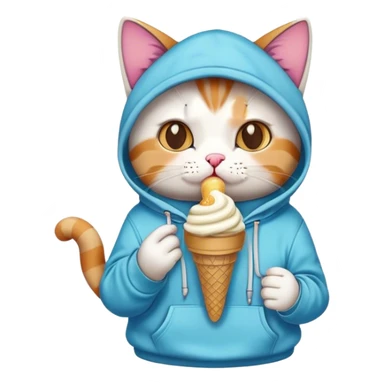 cat wearing hoodie eating ice cream  sticker