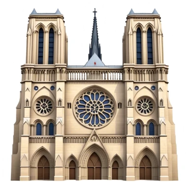 Cinematic Realistic Notre-Dame Cathedral Landmark Emoji, showcasing the Gothic splendor of the cathedral rendered with detailed stone carvings and majestic, soft lighting. sticker