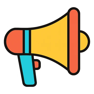 megaphone color outline icon style, black outlines, subtle color fills sticker