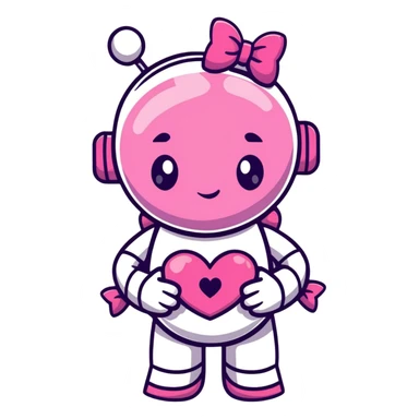 pink robot girl with a cute bow on top and heart decorations on her body sticker