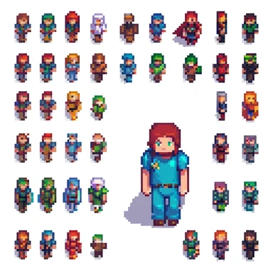 Combine both extracted Minecraft characters side by side, preserving their original pixel art style, colors, and transparent background. sticker