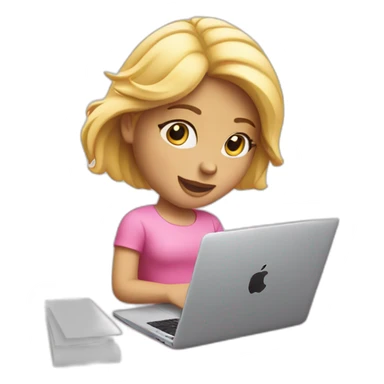 Blond girl typing on pink macbook sticker
