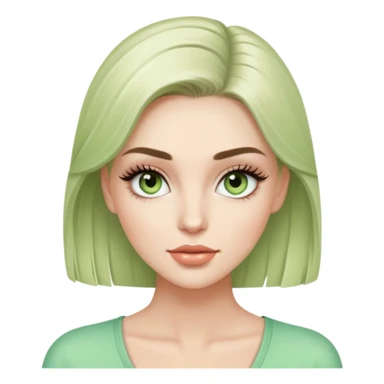 white female fashion model with light green top and lush long eyelashes, beautiful face sticker