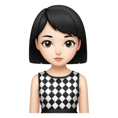 ایموجی دختری با پوست سفید و موهای کوتاه و چشمای مشکی با لباس شطرنجی سیاه و سفید sticker