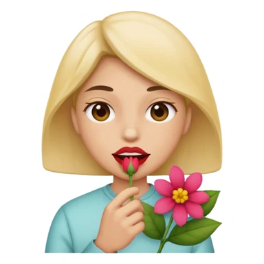Mordiéndose el labio con una flor sticker