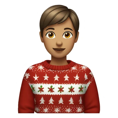 Girl with short brown pixie cut with brown eyes and a Christmas jumper on sticker