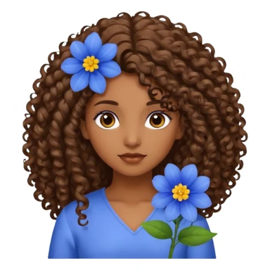 Qro uma moça morena de cabelo cacheado com uma flor azul no cabelo com o cabelo baixo sticker
