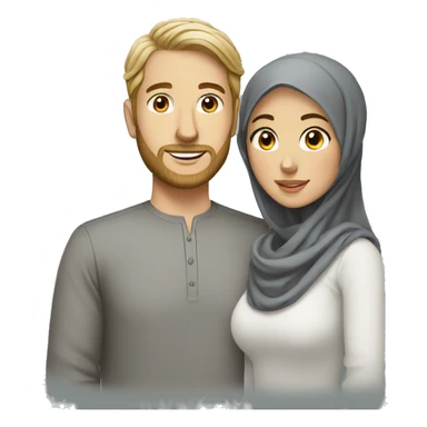 Wife with hijab with white husband wavy hair sticker