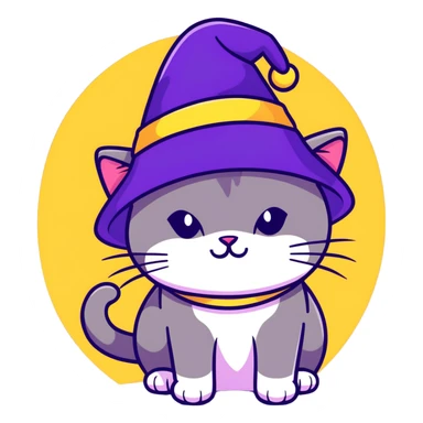 violet cat in magic hat sticker