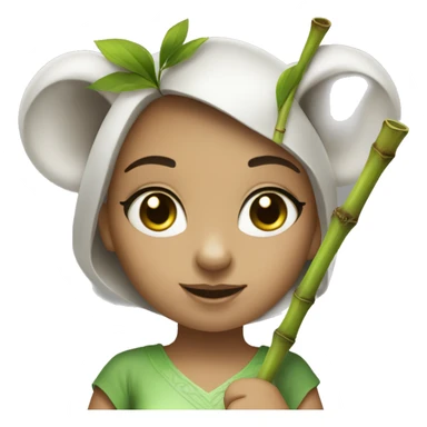 White raced Girl with green eyes and koala ears holding bamboo stick  sticker
