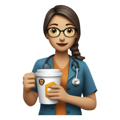Medium light girl wearing scrap and stethoscope with a Longs logo on her scrap holding cup of coffee ￼ sticker