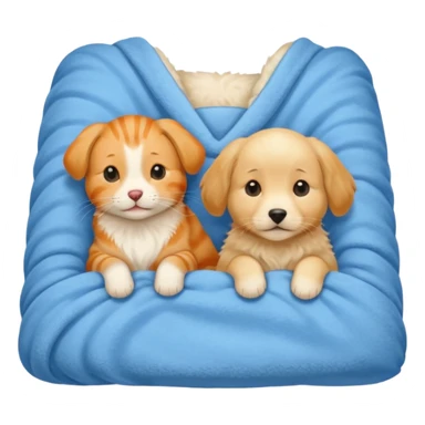 An Orange cat and an English cream retriever dog in a blue blanket  sticker