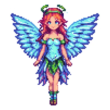 pixel art fairy with large wings, vibrant colors sticker