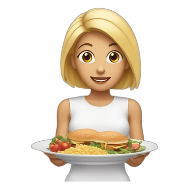 female showing plates of food sticker