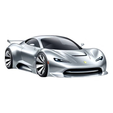 A low-profile futuristic car emoji made of polished silver chrome, wide body stance, smooth aerodynamic shape, glossy metallic surface, soft reflections, luxury swag aesthetic, minimal details, iOS emoji style, centered on clean white background, studio lighting sticker
