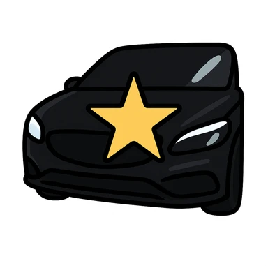 bright silver or gold star on the glossy black surface of a high-end car, main color glossy black, subtle reflections, emphasis on mirror-like shine, modern and clean, not overloaded sticker