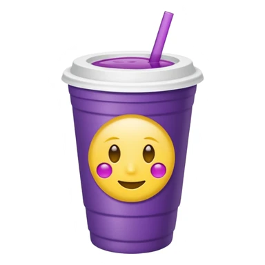  White styro with purple juice inside visible from the top only. Add a stoned yellow emoji face  sticker