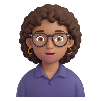 boy with curly hair and brown skin, wearing black glasses and earrings, 3D emoji style sticker