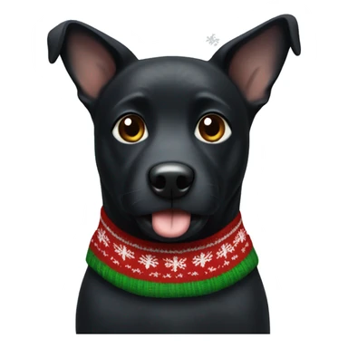 Black dog with white spot on the breast wearing a christmas sweater sticker