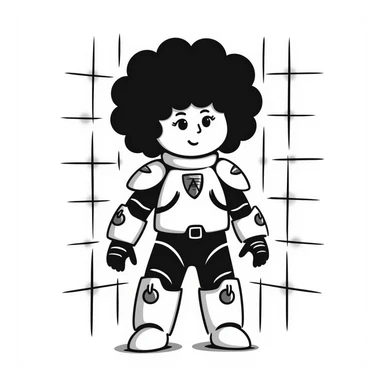 Cabbage Patch Kid in Tron-inspired armor, 80's retro sci-fi, digital grid background sticker